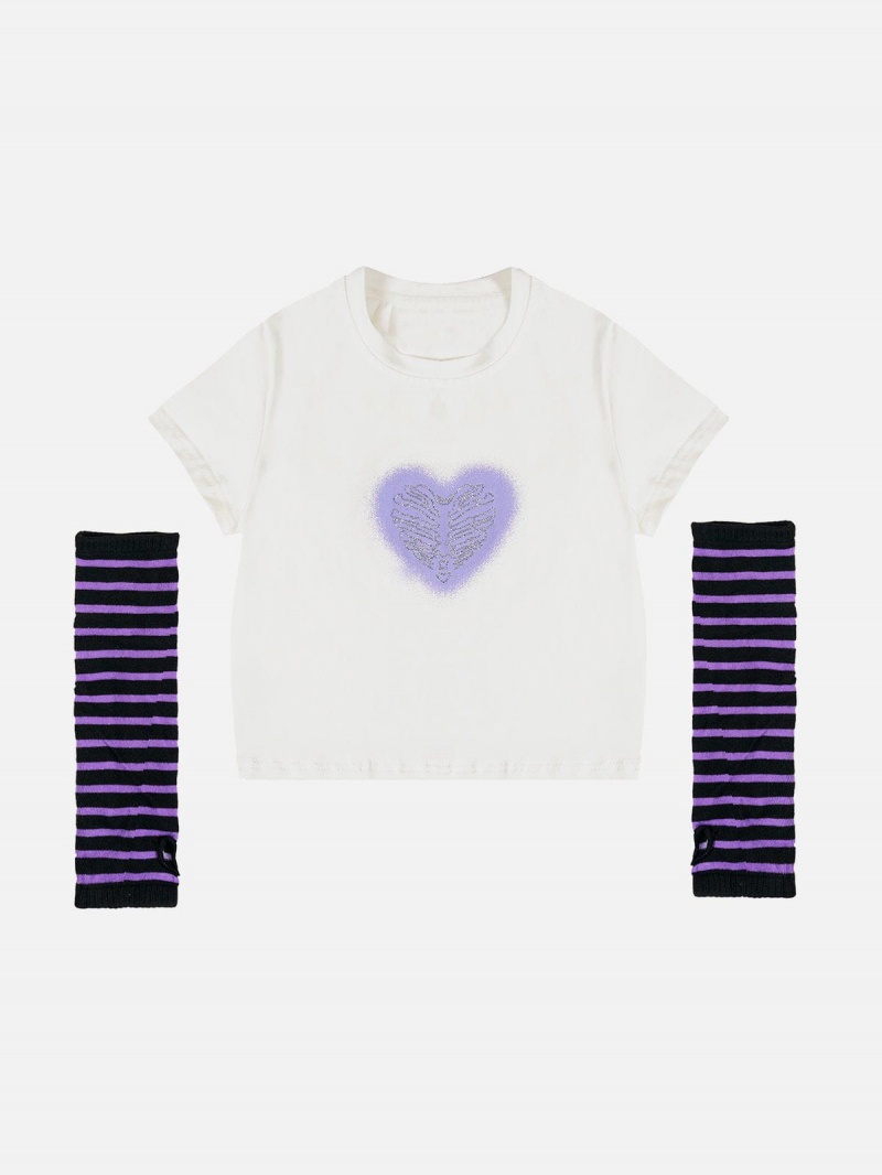 Noir  T Shirts Aelfric Eden Stripes Heart Print Tee - LWB-4988093